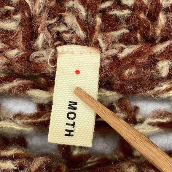 MOTH ANTHROPOLOGIE Sweater PONCHO OS Boho Crochet Oversized Tasseled Brown - Picture 8 of 13